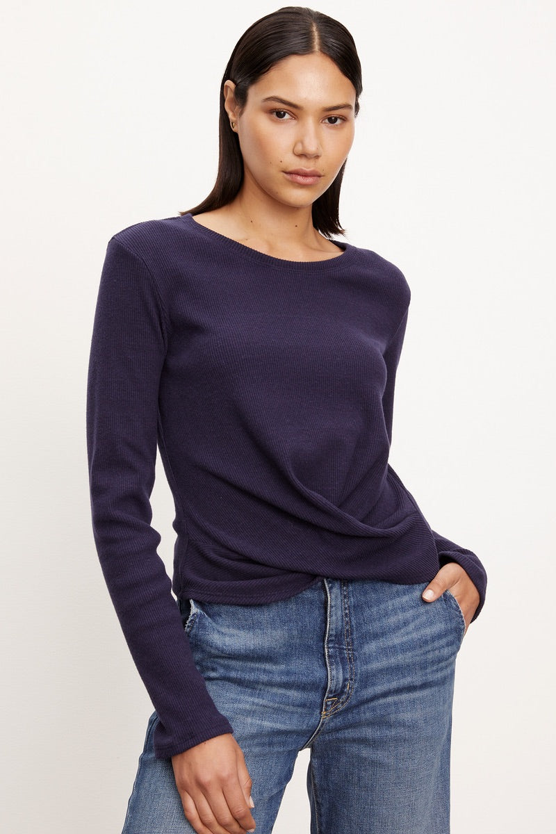 Velvet - Geonna Twisted Top in Navy