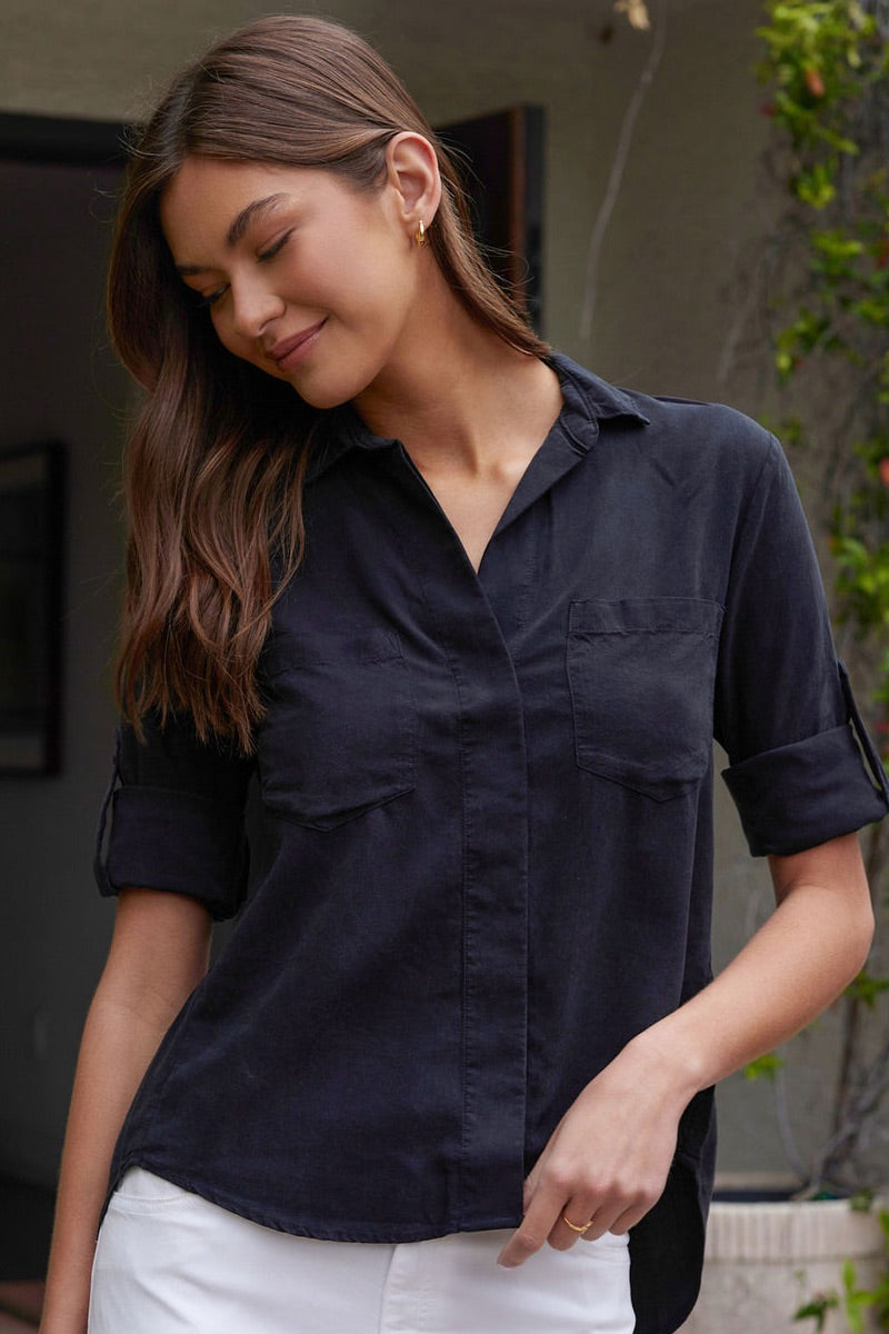 Bella Dahl Split Back Button Down in Vintage Black