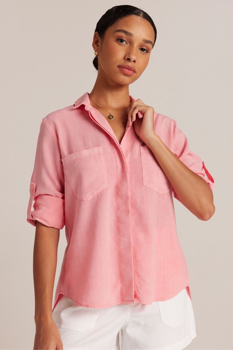 Bella Dahl Split Back Button down Shirt in Cherry Blossom