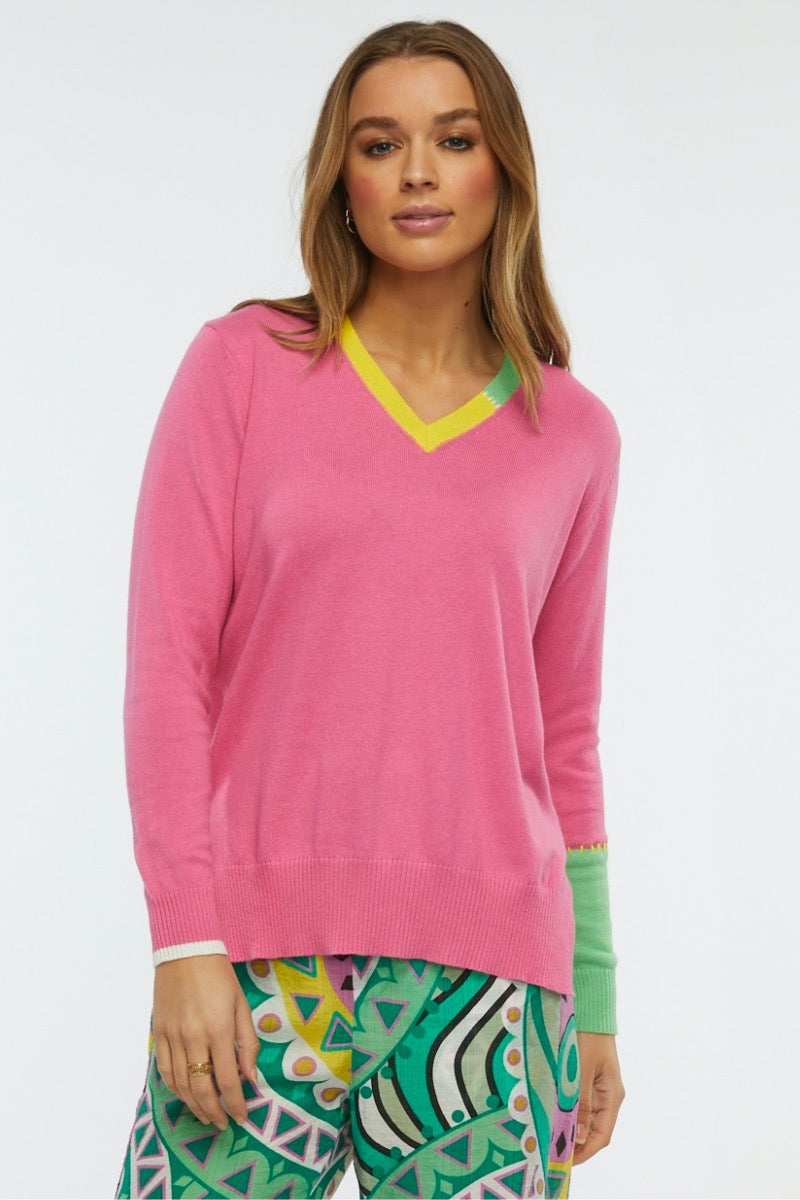 Zaket & Plover - V Neck Sweater in Pink