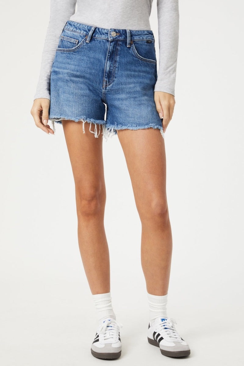 Mavi - Heidi Straight Leg High Rise Brushed Recycled Blue Shorts