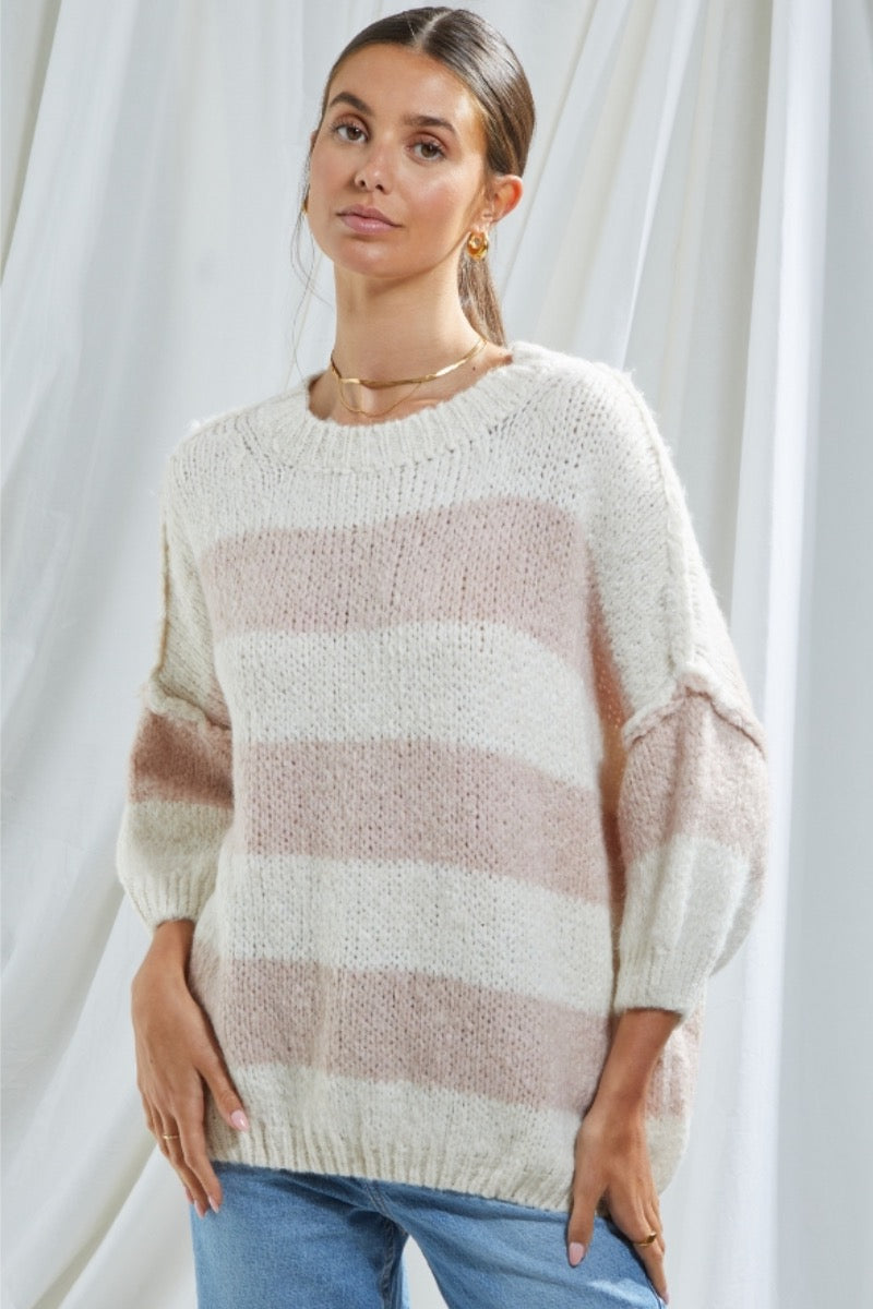 Charli - Cristina Sweater in Rose Stripes