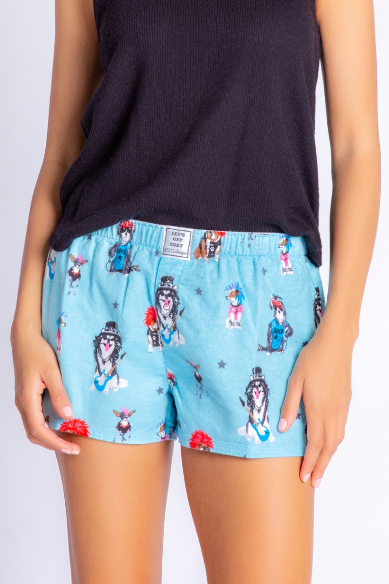 PJ Salvage Flannels Rock Dog Shorts in Aqua