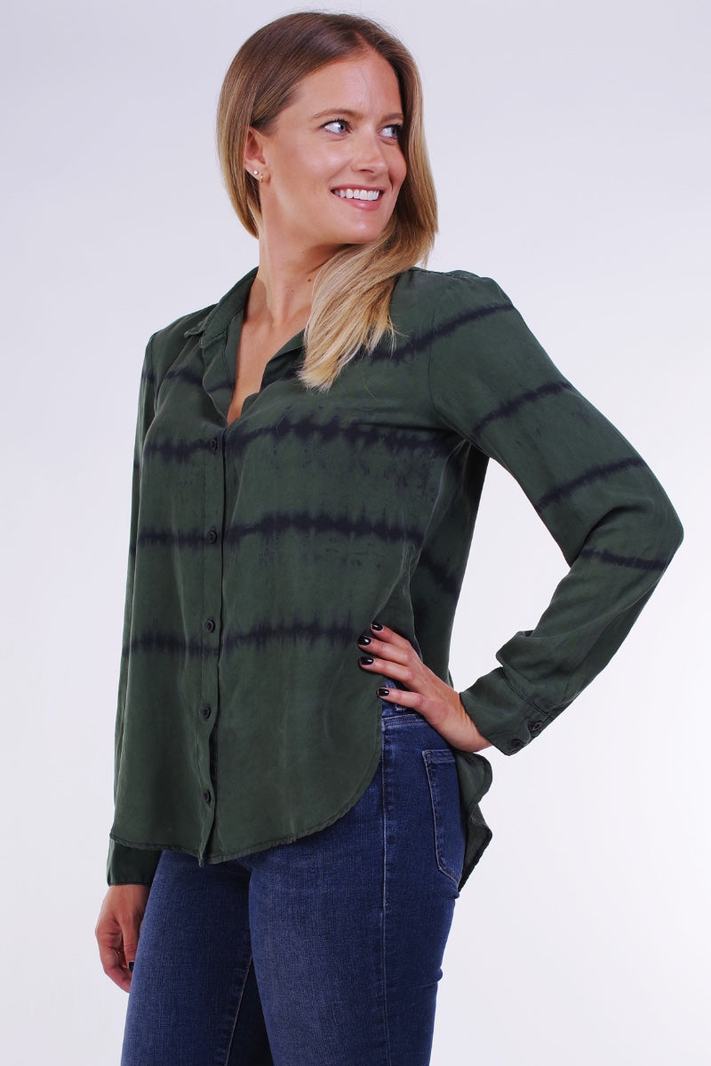 Bella Dahl Fray Hem Flowy Button Down in Cactus Heidi Ho2