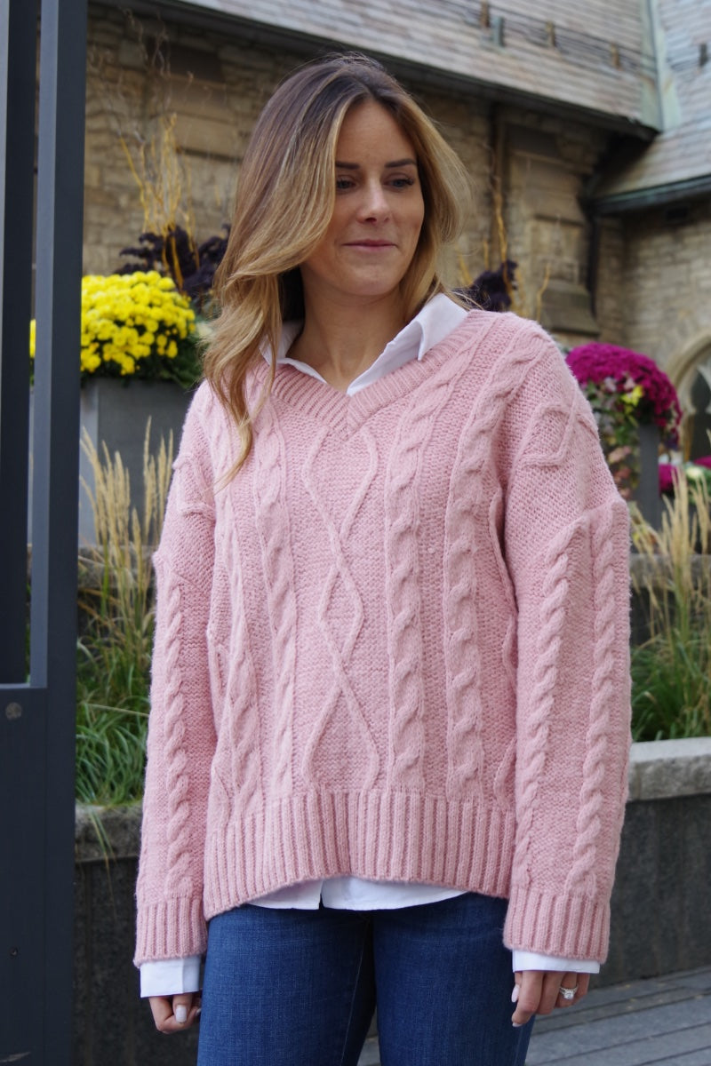 Pink 2025 cable sweater