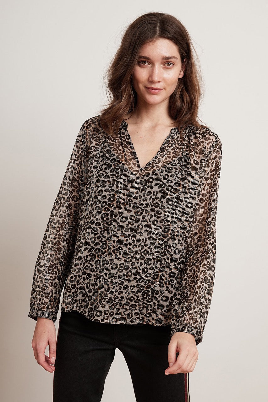 Velvet - Peyton Leopard Lurex long sleeve blouse - HeidiHo2