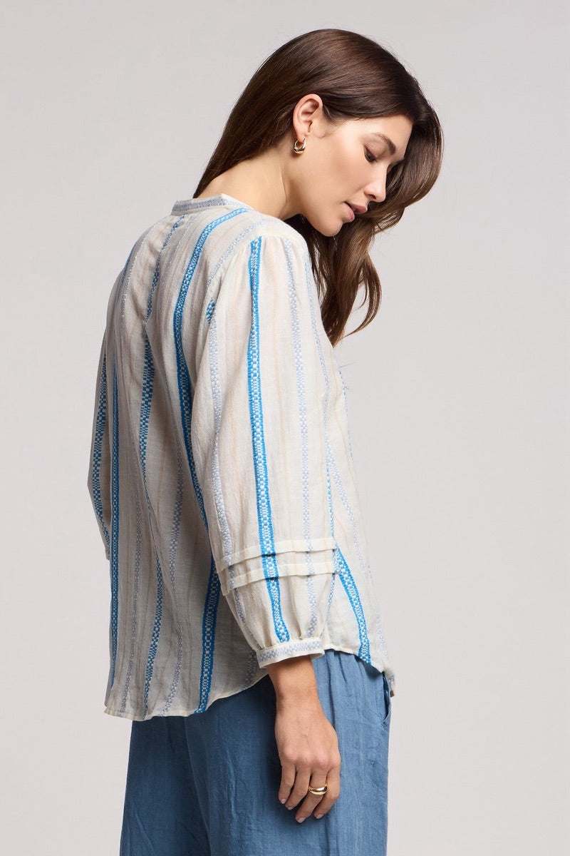 Velvet - Judith Jacquard Top in Cream/Blue @Heidi-Ho2 Yorkville