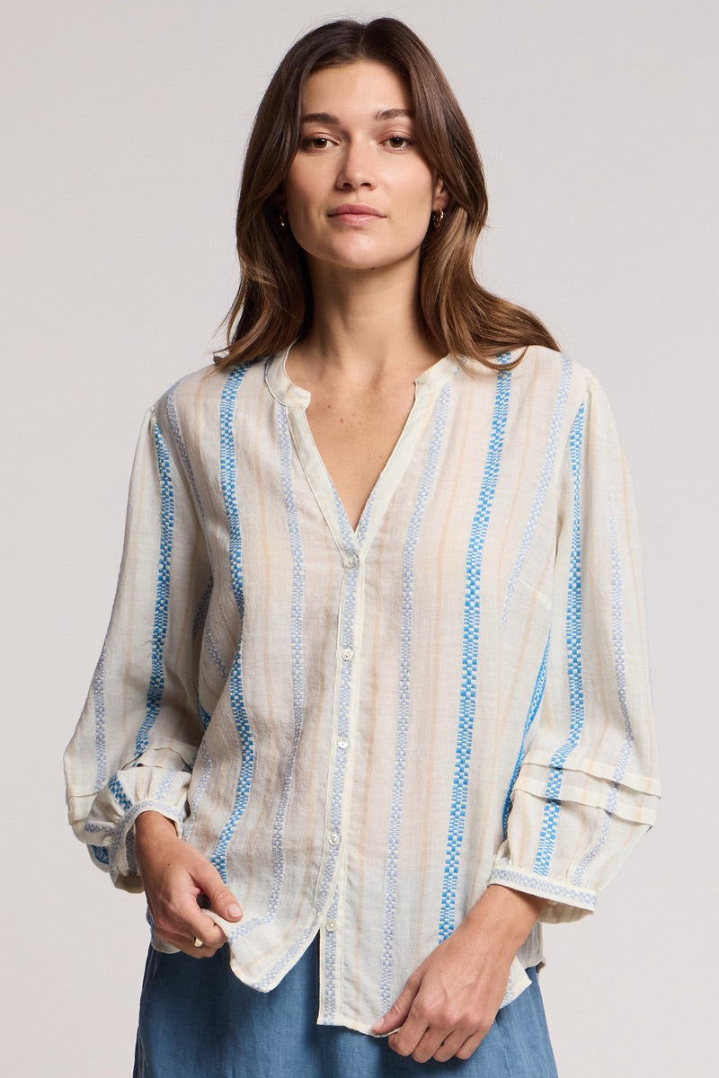 Velvet - Judith Jacquard Top in Cream/Blue @Heidi-Ho2 Yorkville