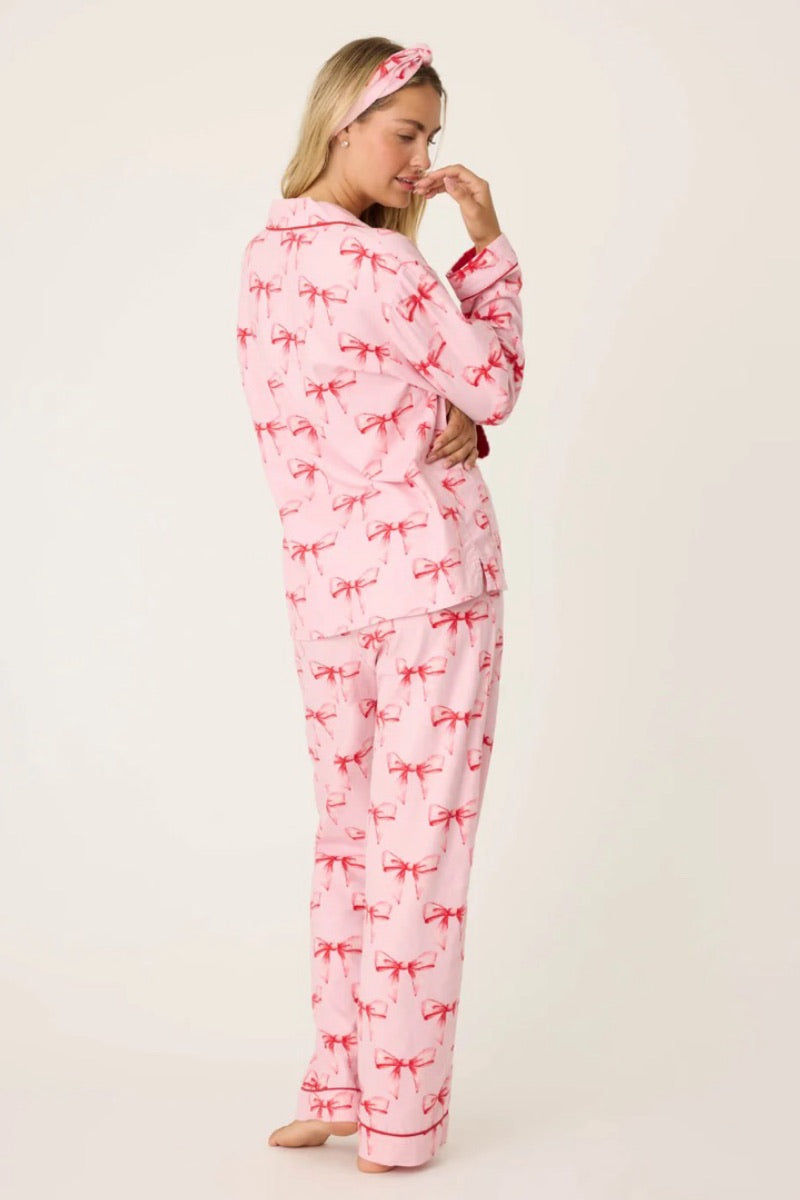 PJ Salvage -  Ribbons & Bows Flannel PJ Set in Candy Pink