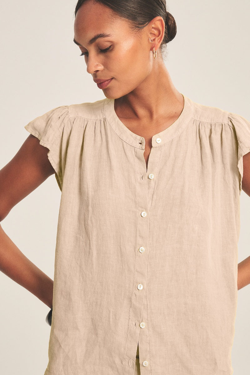 Velvet - Janey Woven Linen Top in Sand Castle