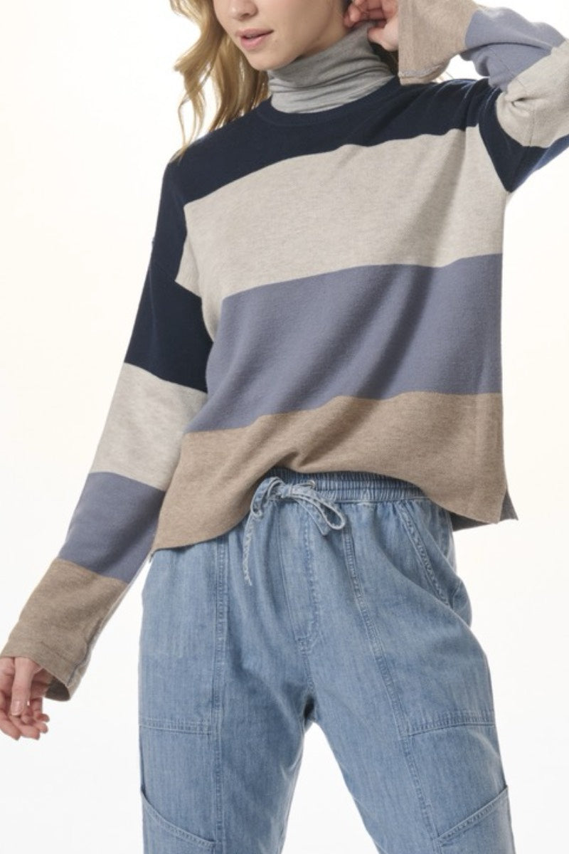 Splendid - Georgie Stripe Crew Neck Sweater in Blue Oat Multi