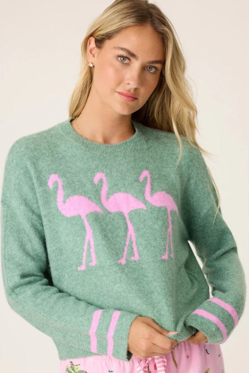 PJ Salvage -  Flamingo Flannel Snuggle Sweater in Olive