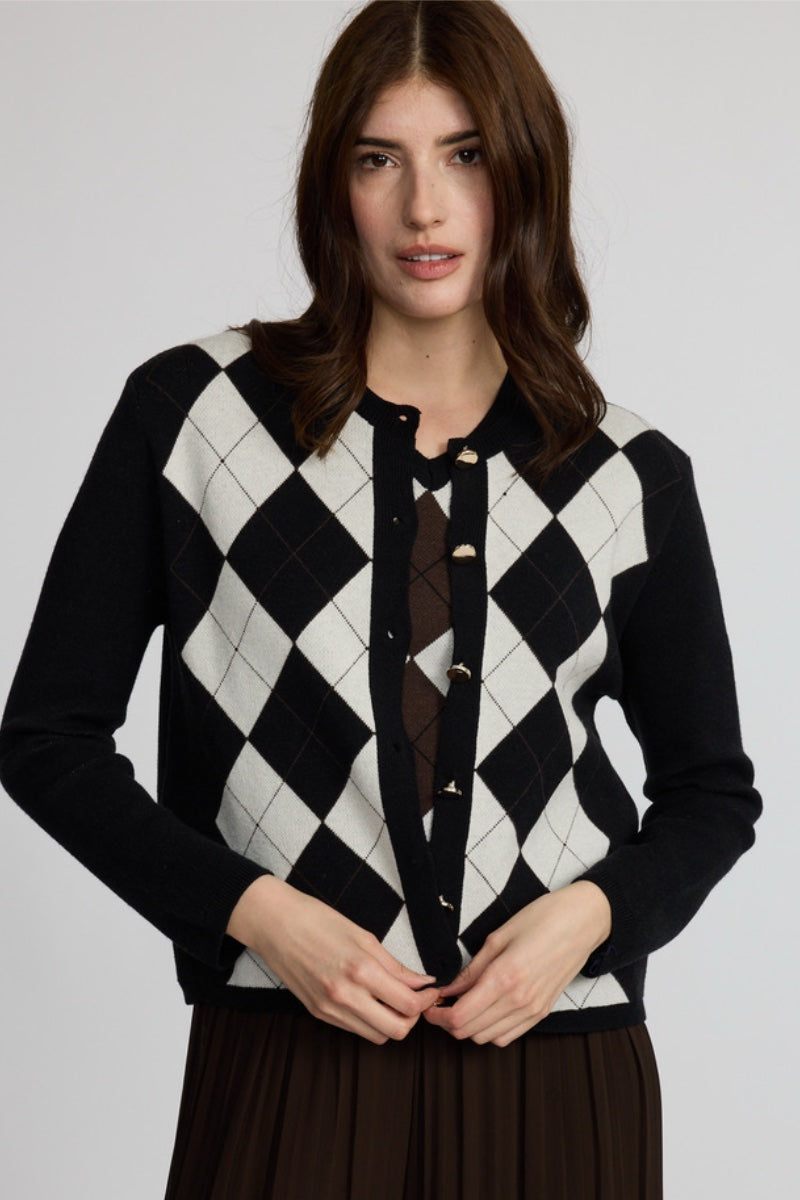 Pistache - Argyle Cardigan in Black