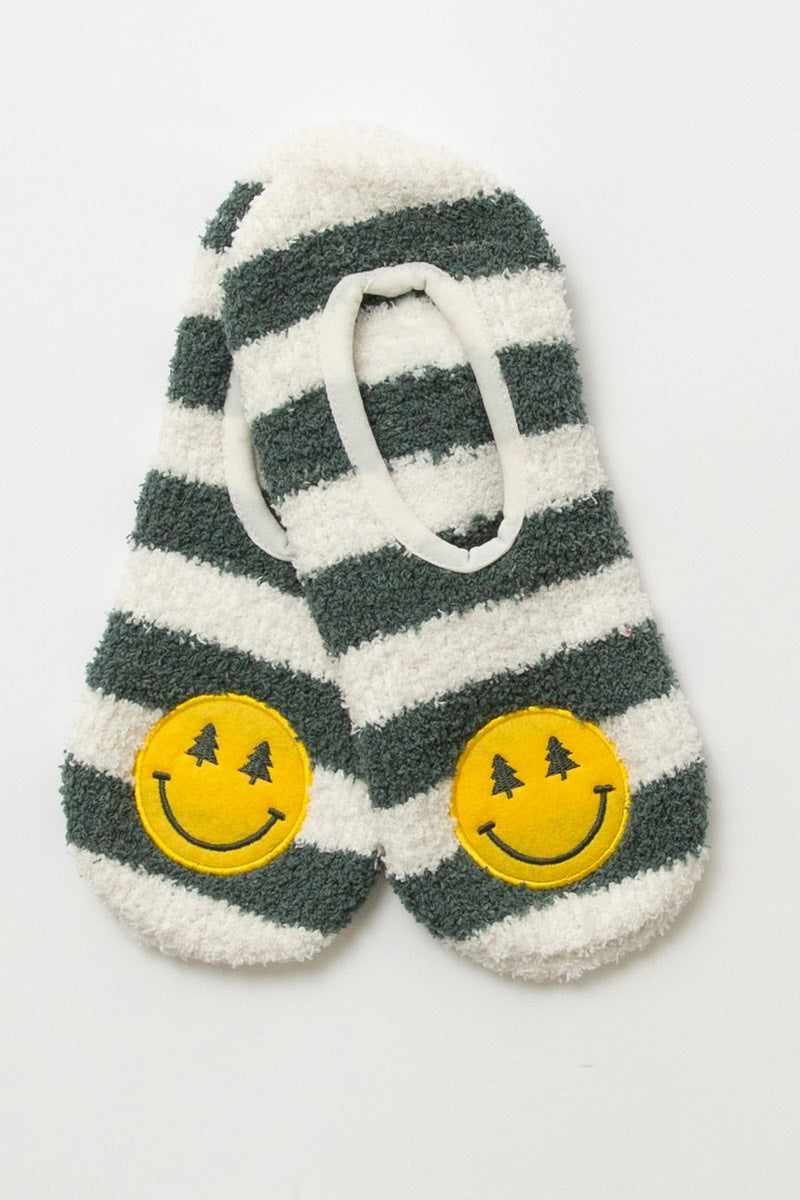 PJ Salvage - Chaussons-chaussettes confortables et amusants avec motif smiley en noir