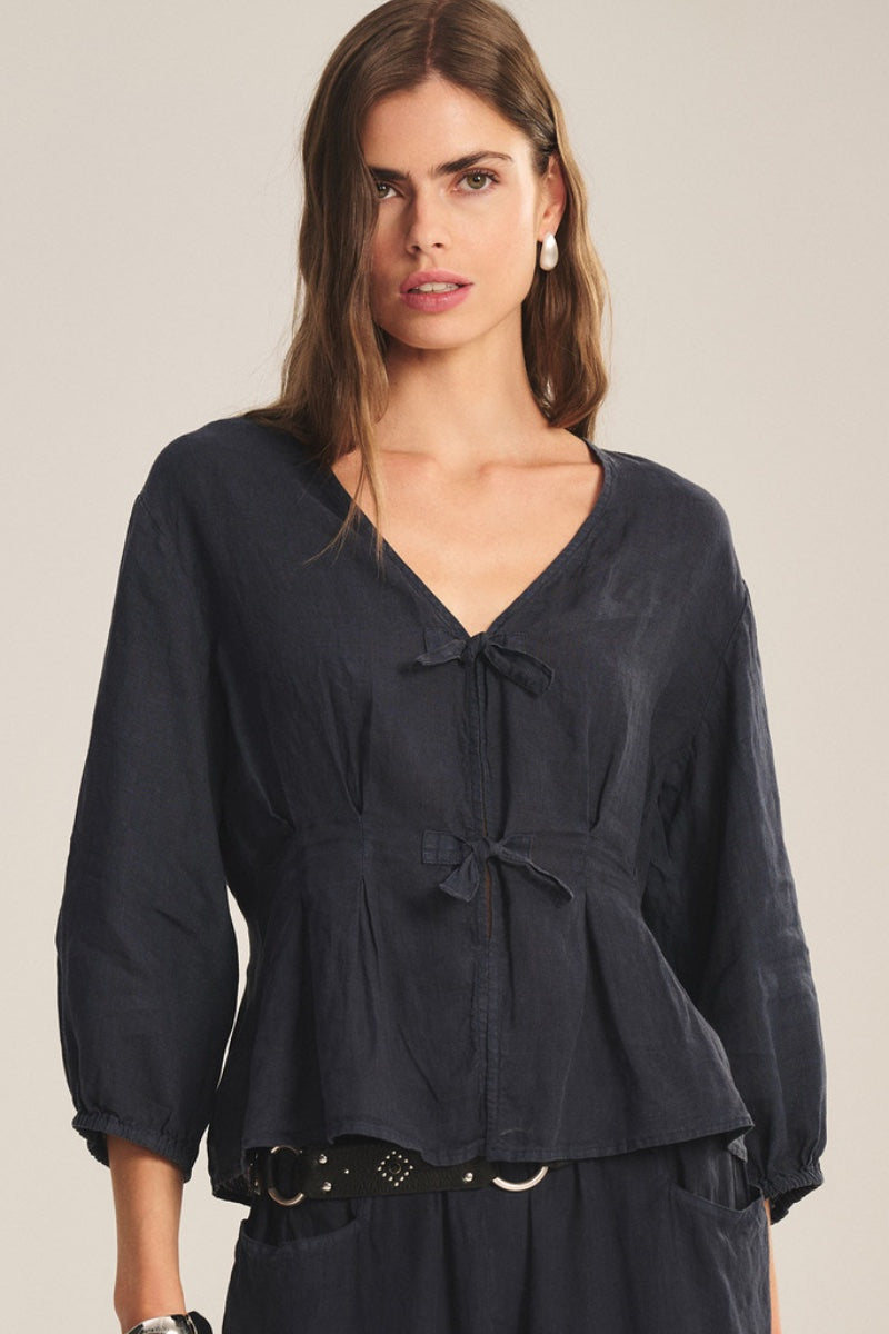 Velvet - Martha Woven Linen Top-in Shadow