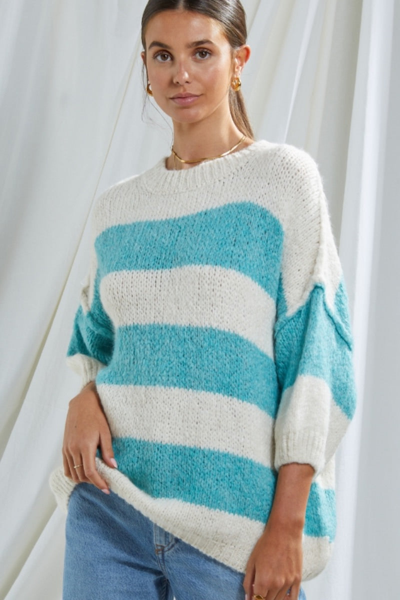 Charli - Cristina Sweater in Aqua Stripes