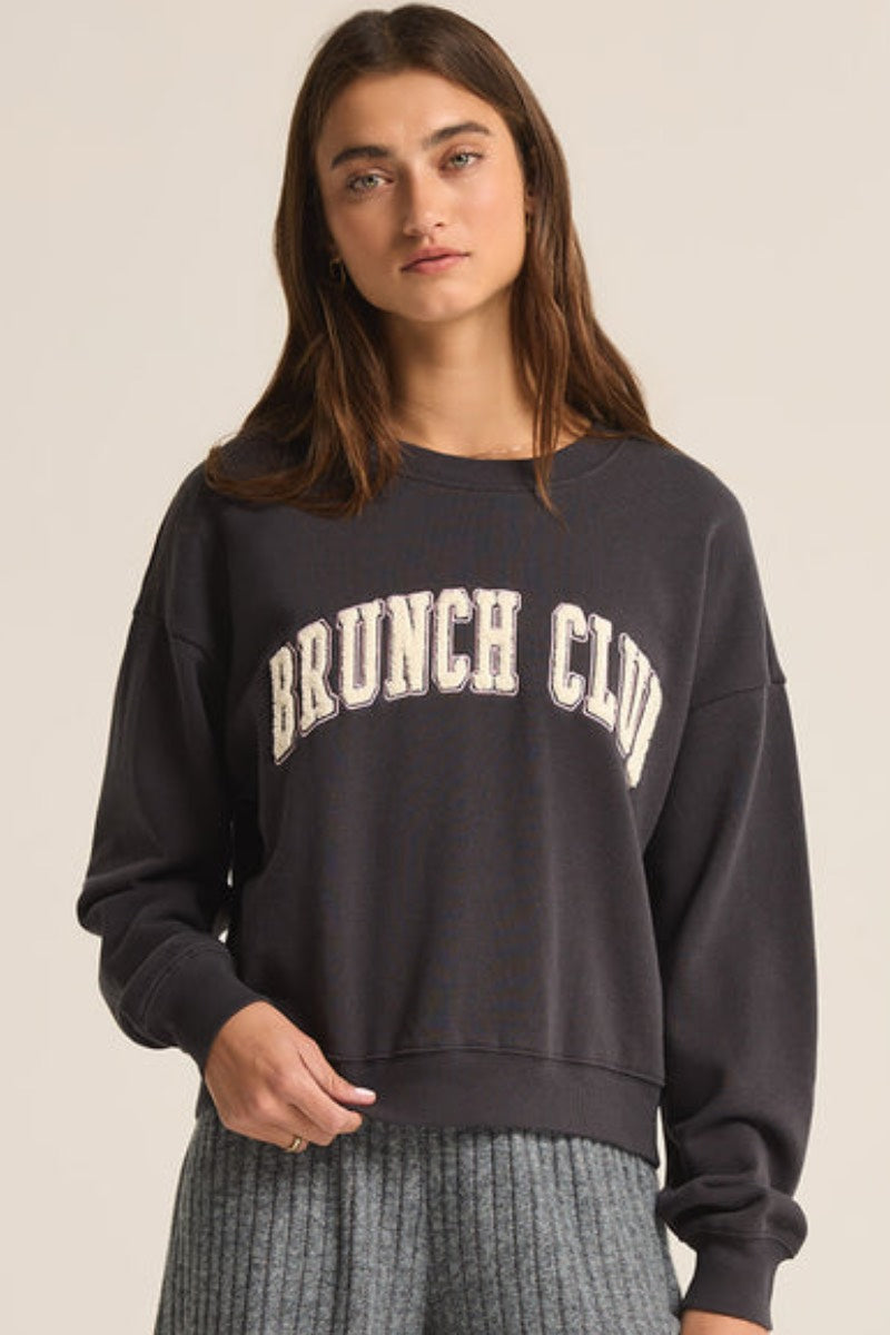 Z Supply - Sweat-shirt Brunch Club en sable noir