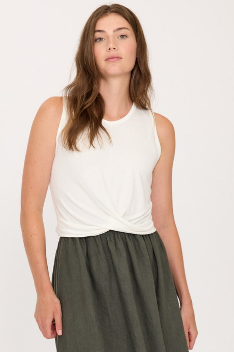 Pistache - Second Skin Gathered Tank in White