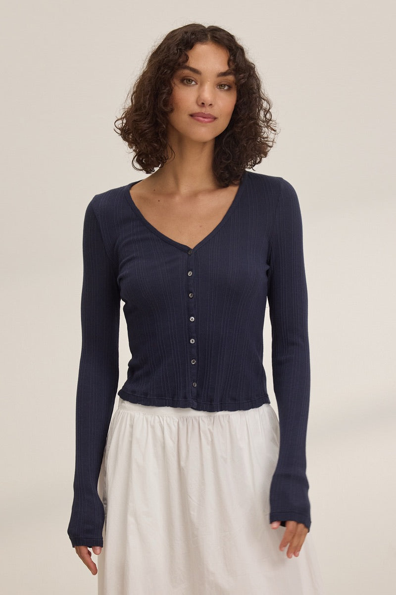 Velvet Originals- Drew Pointelle Cardi in Navy