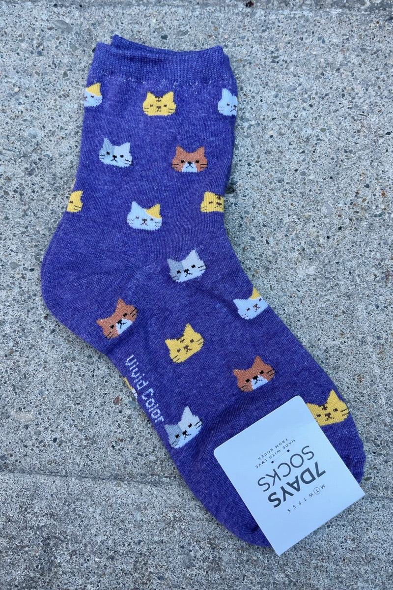 7Days - Women’s Crew Cat Friends Socks in Purple