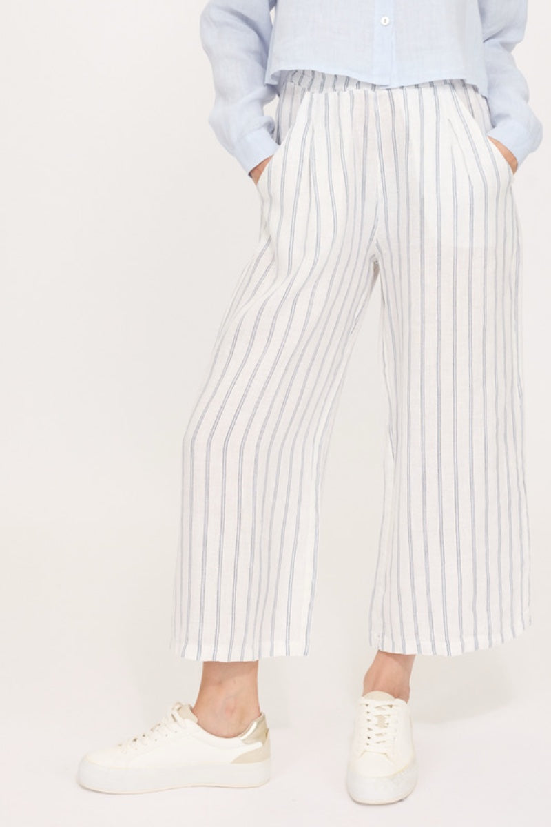 Pistache - Cropped Linen Pants in French Pinstripe