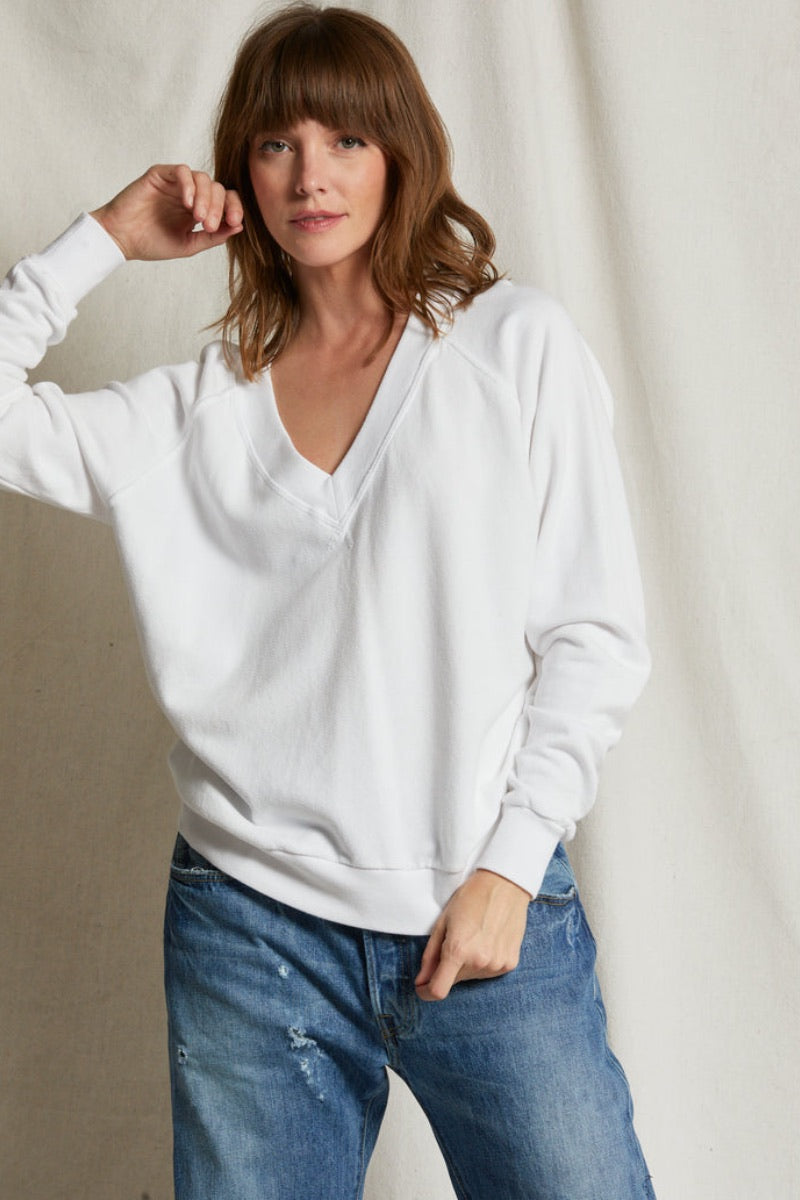 Perfect White Tee - Sinead Relaxed French Terry V Nk Sweatshirt in White