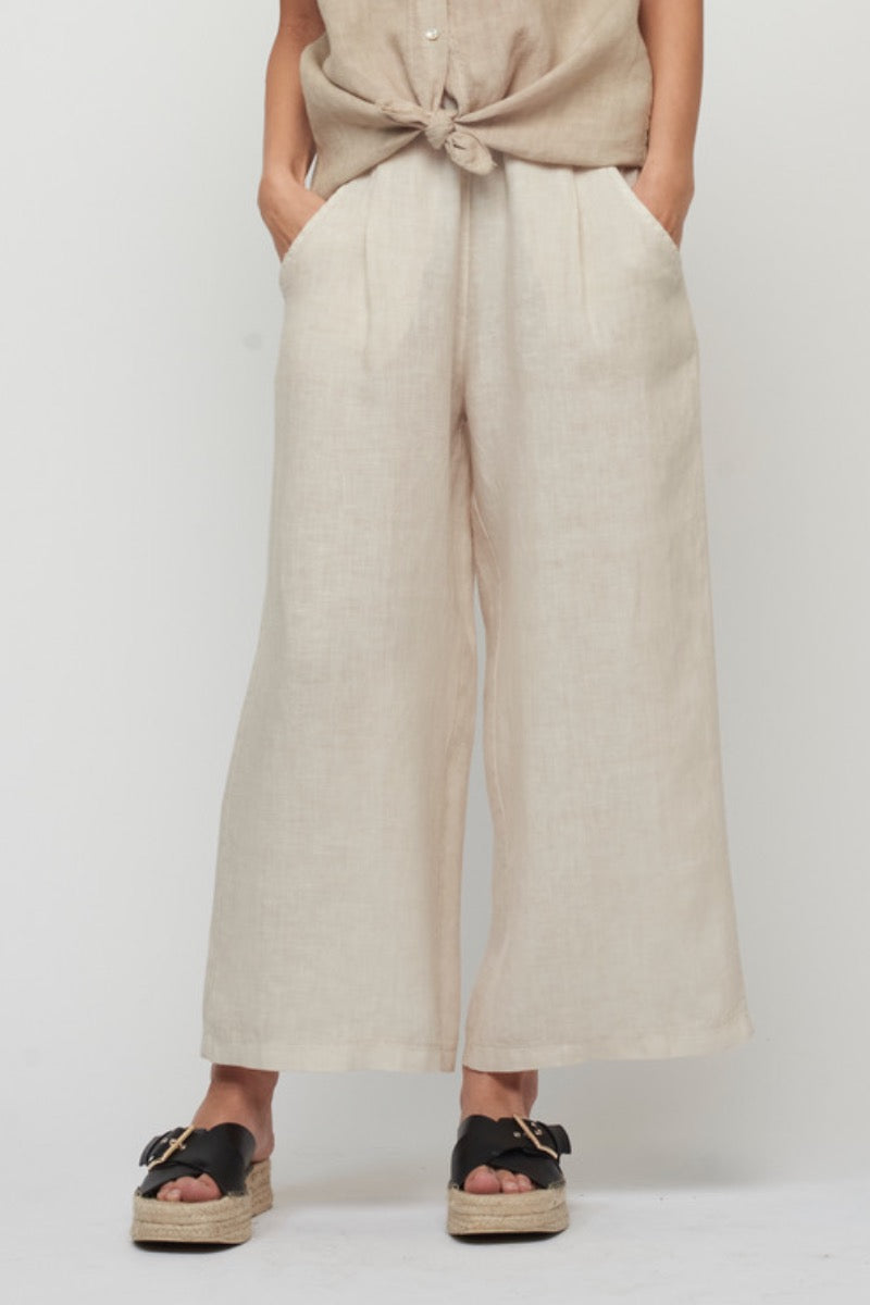 Pistache - Cropped Linen Pant in Nude