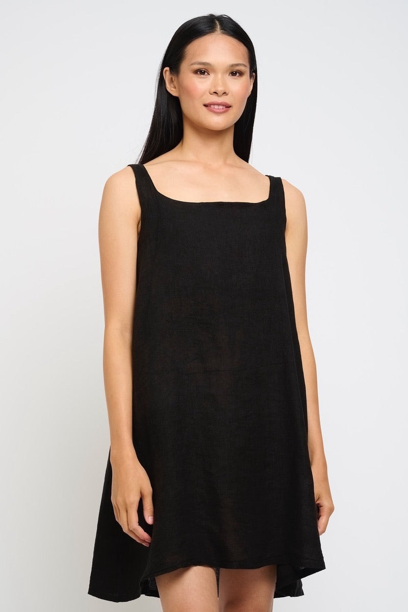 Pistache - Linen Tunic Dress in Black