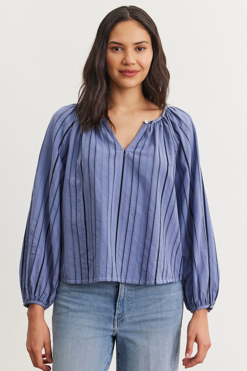 Velvet - Marlena DS Stripe Dobby Top in Anchor