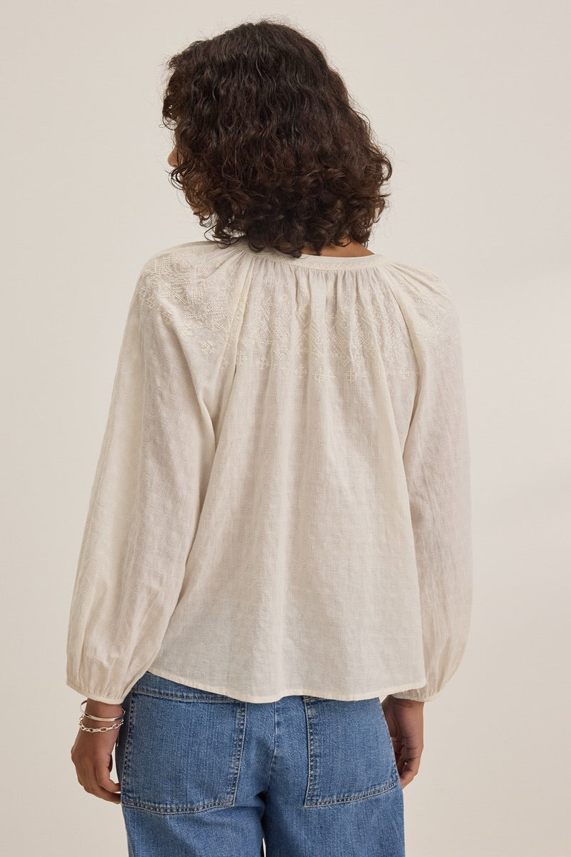 Velvet Originals - Carina DS Stitch Embroidered Top in Cream