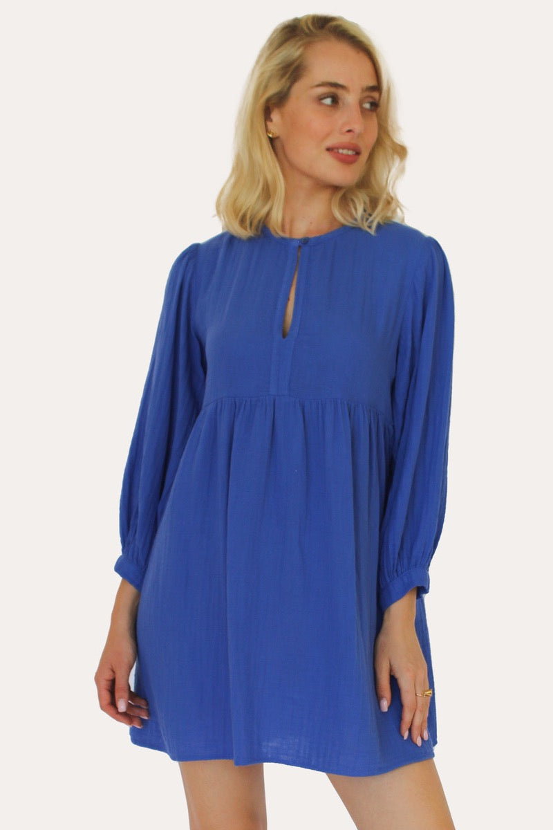 Stark X - Cotton Gauze Lacey Dress in Amparo Blue