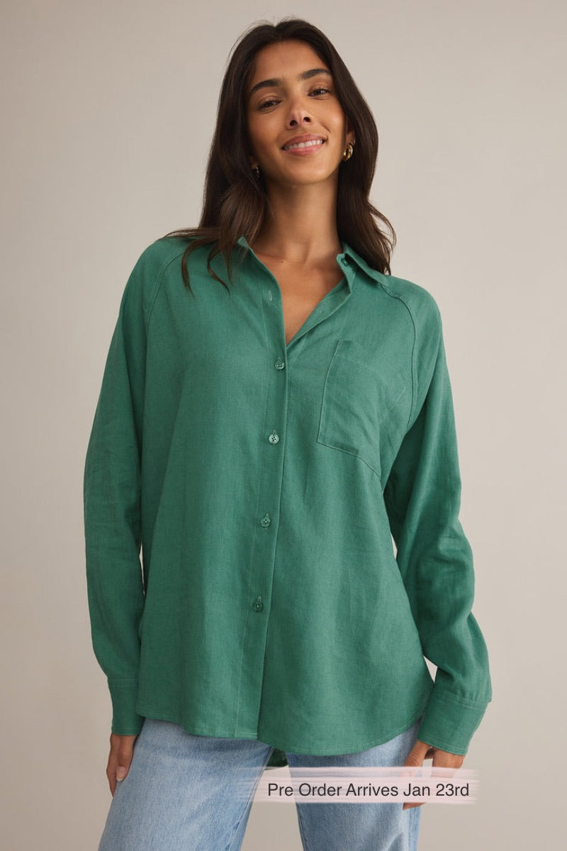 Z Supply - Perfect Linen Top in Botanical Green