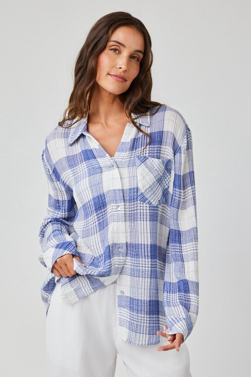 Bella Dahl - Oversized Pocket Shirt in Pacific Blue Plaid