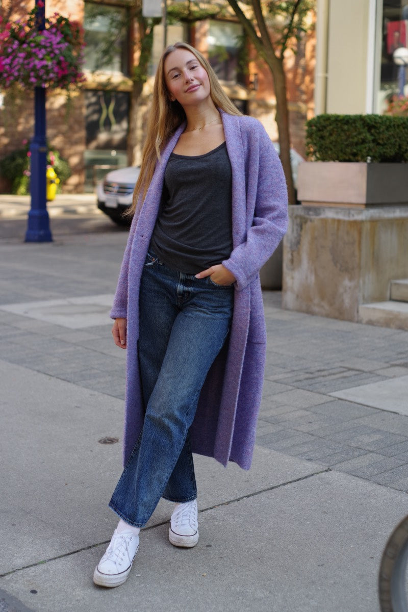 Lyla &amp; Luxe - Manteau châle écologique Judith en violet chiné