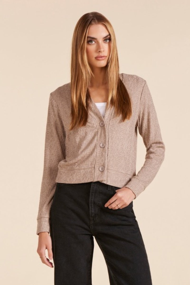 Bobi - V Neck Cardi in Tan