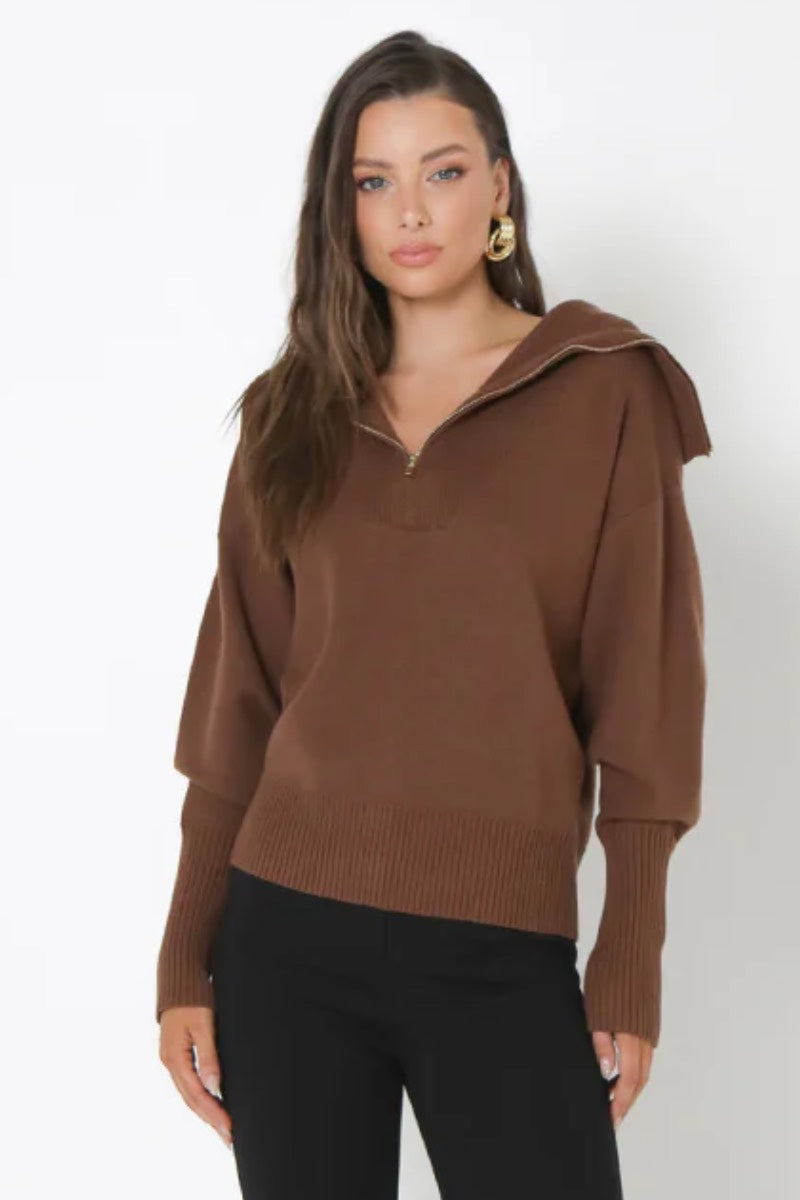 Madison - Fletcher Knit Pullover in Chocolate Brown