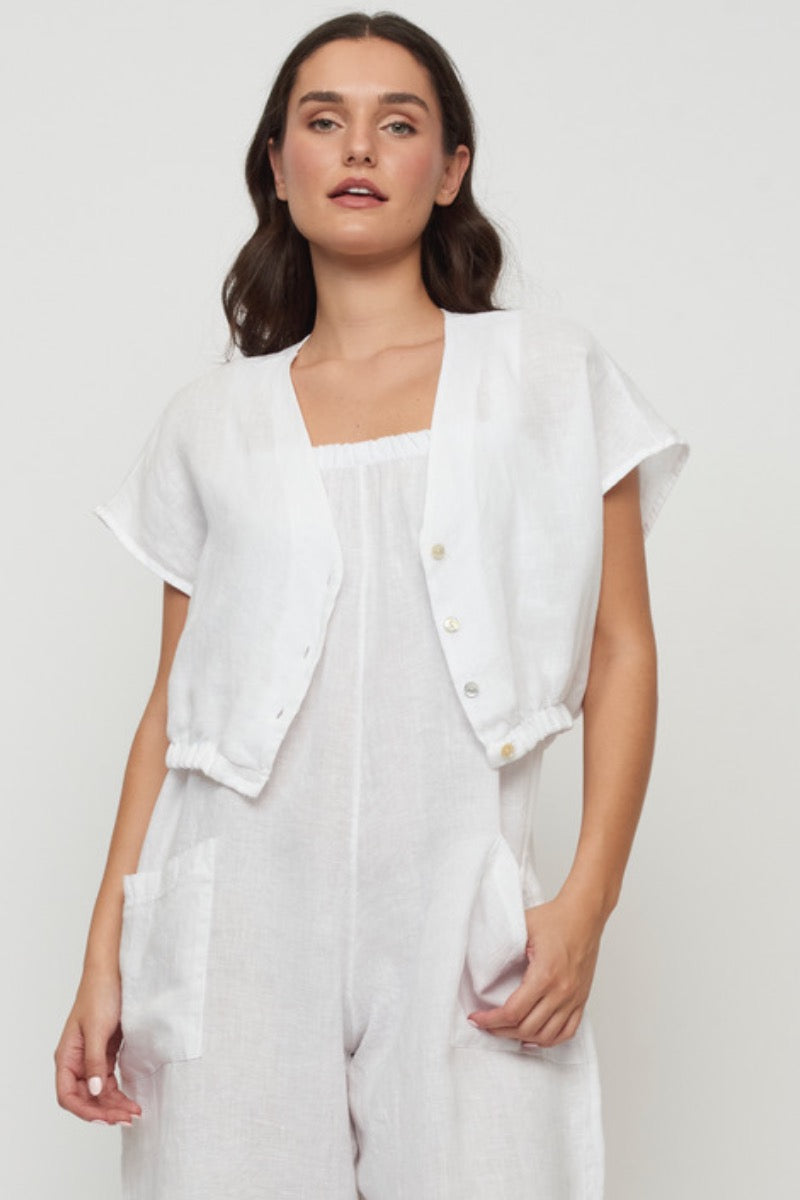 Pistache - Cropped Linen Vest Top in White
