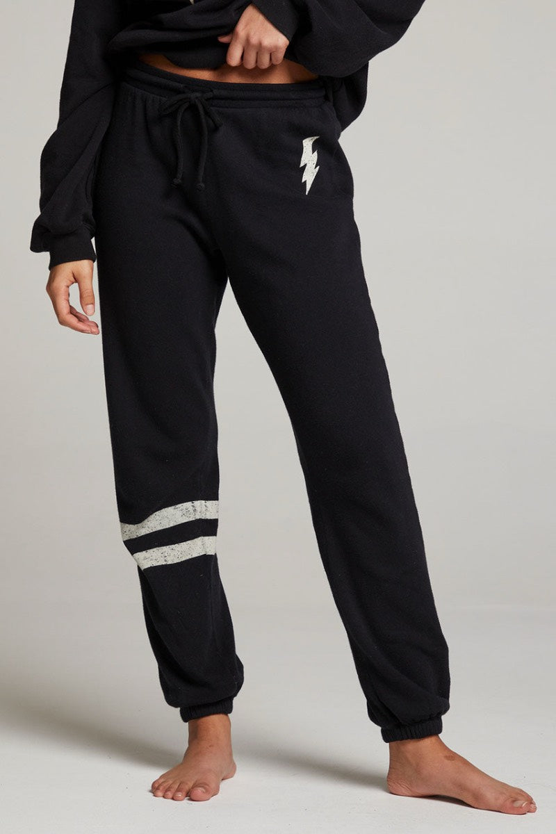 Chaser - Distressed Bolt Trackpants in True Black