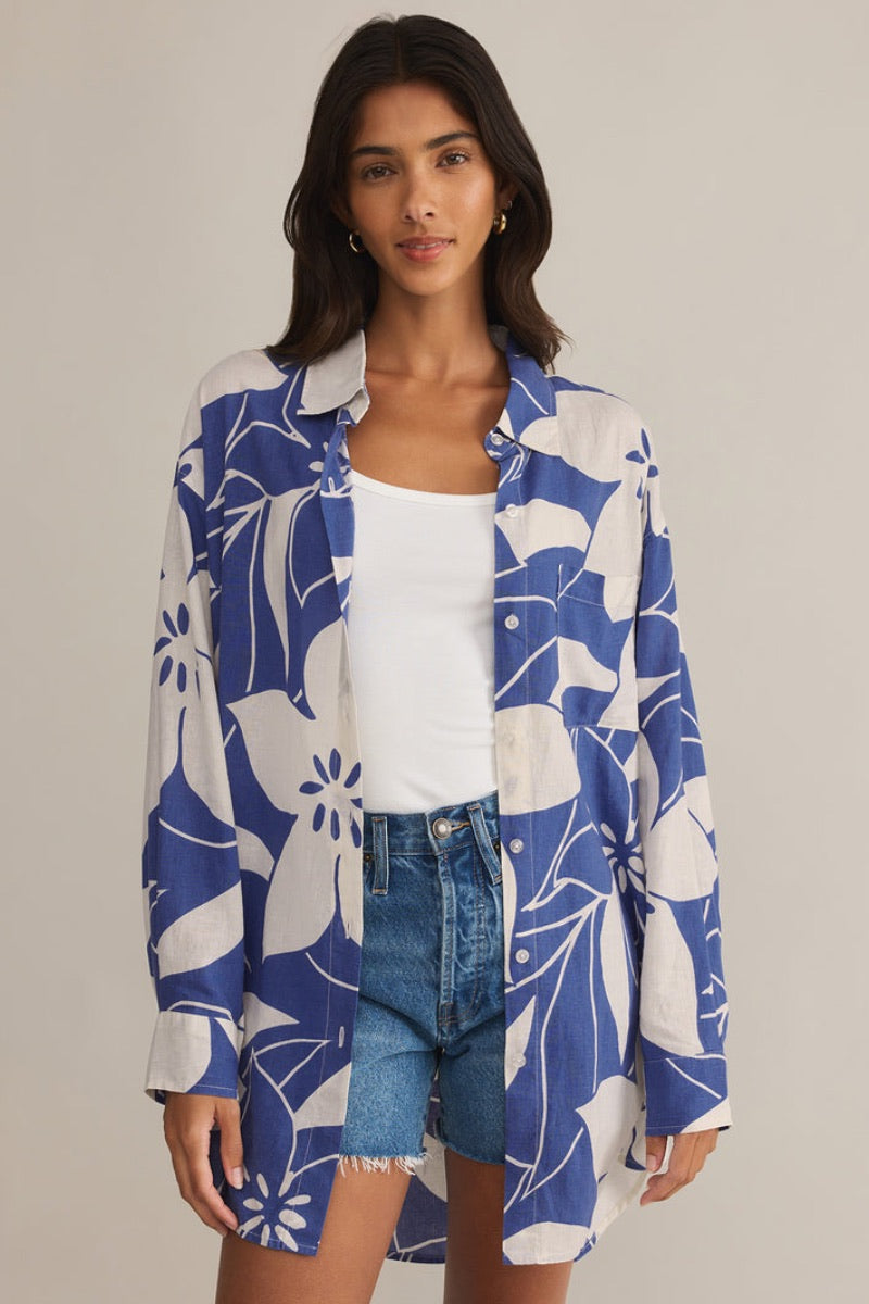 Z Supply - Tomas Madero Leaf Button Up in Rivera Blue