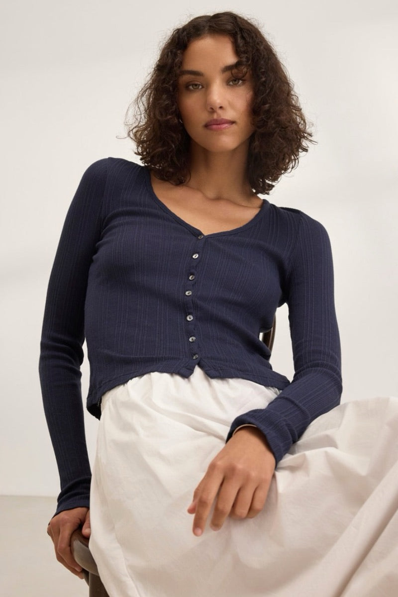 Velvet Originals- Drew Pointelle Cardi in Navy