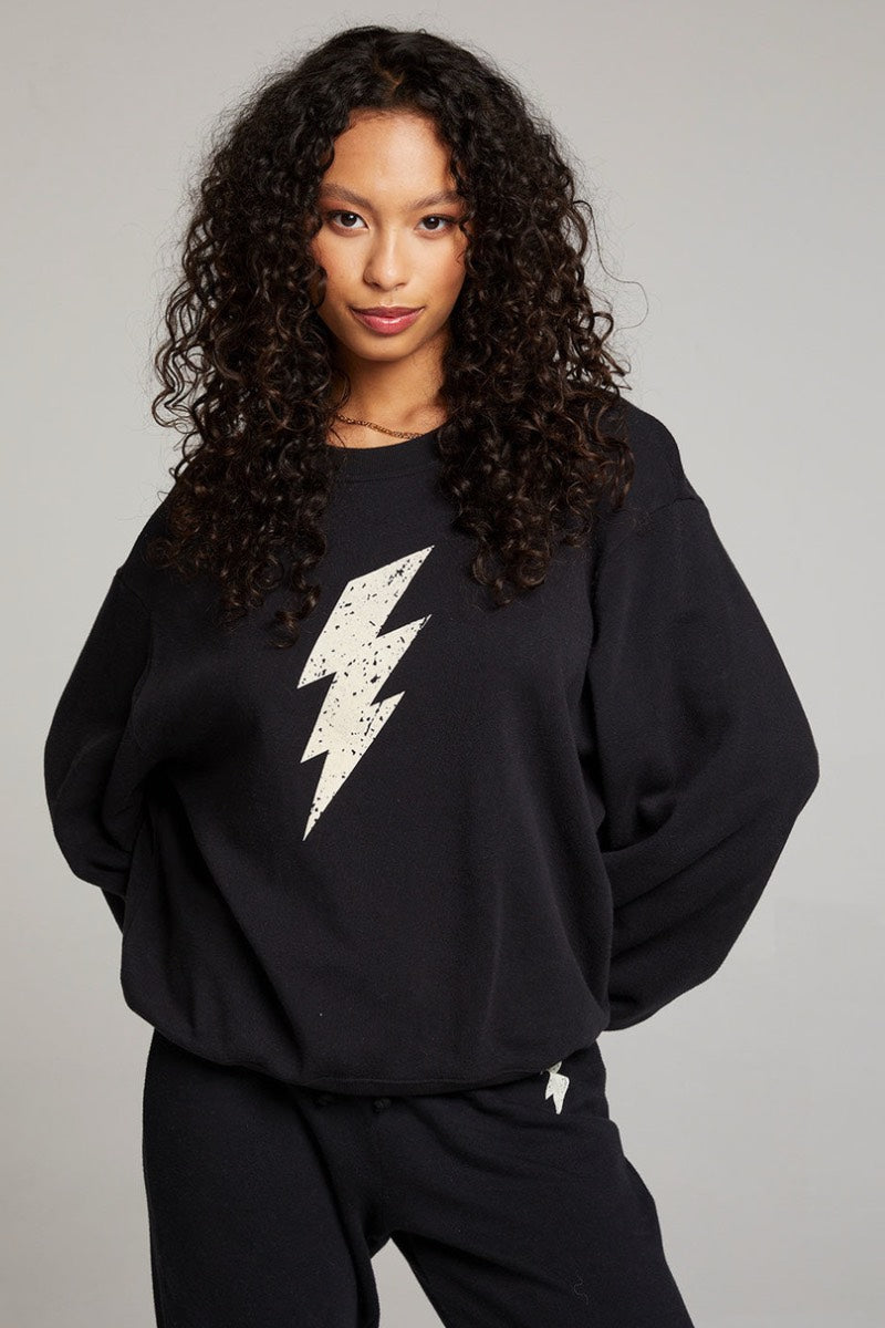 Chaser - Distressed Bolt Pullover in True Black