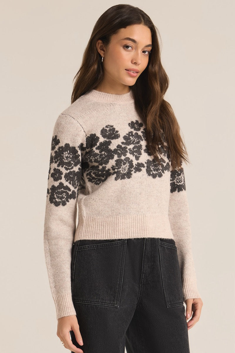 Z Supply - Marisol Floral Sweater in Light Oatmeal Grey