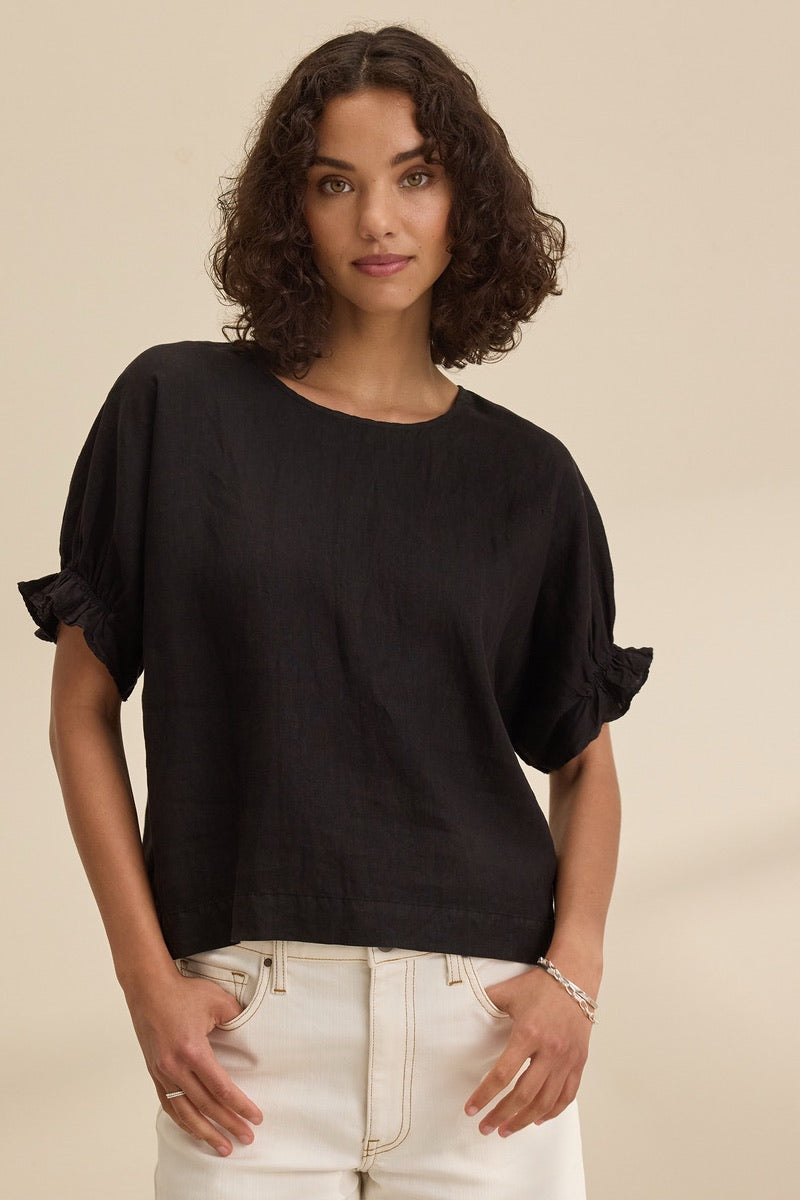 Velvet Originals- Emily Woven Linen Top in Black