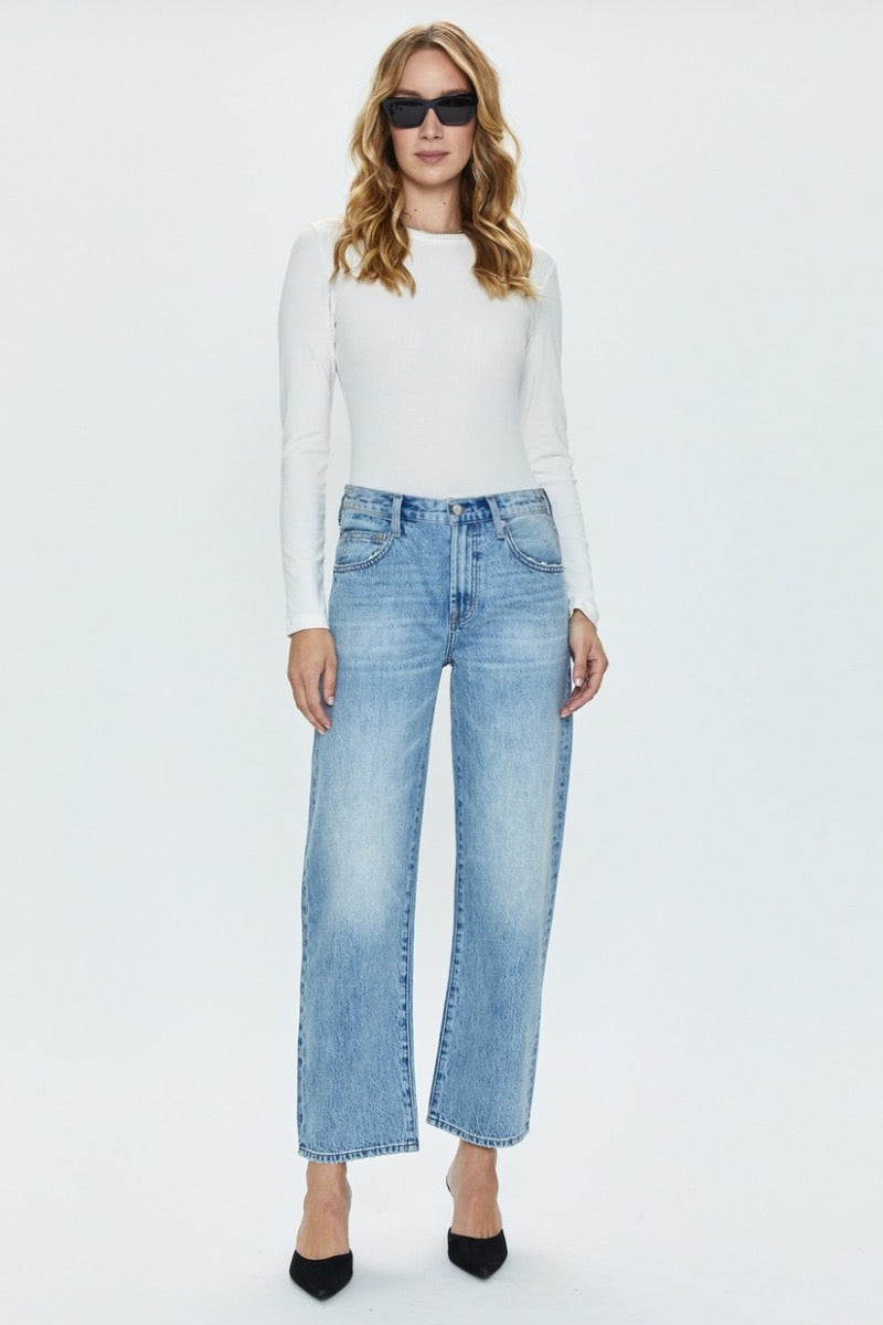 Pistola - Lexi Mid Rise Bowed Straight Jeans in Bowie