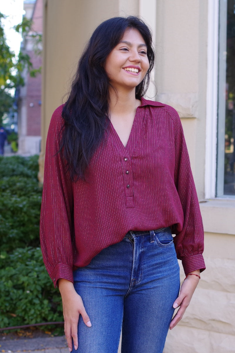 La Petite Francaise - Francaise Blouse in Lurex Bordeaux