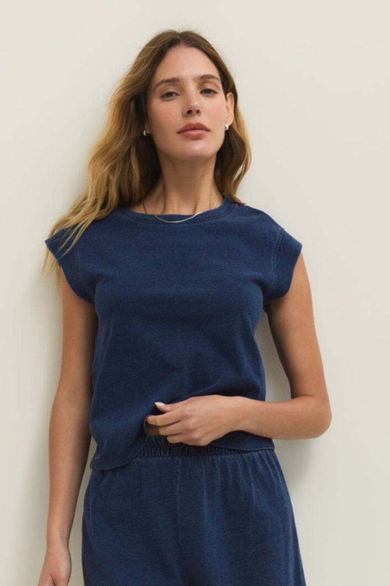 Z Supply - Curran Knit Denim Top in Calypso Blue Indigo