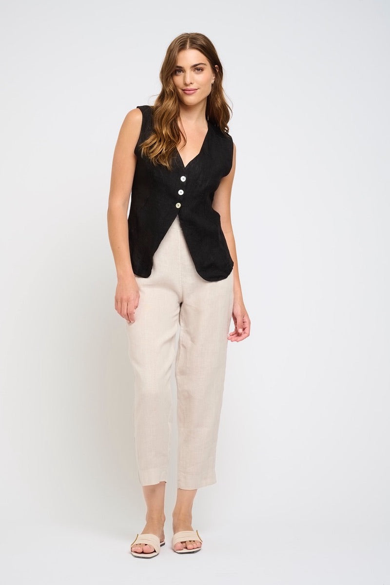 Pistache - Linen Vest in Black