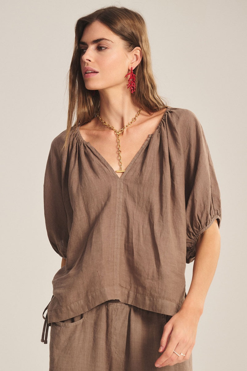 Velvet - Cosette Linen Top in Mudslide