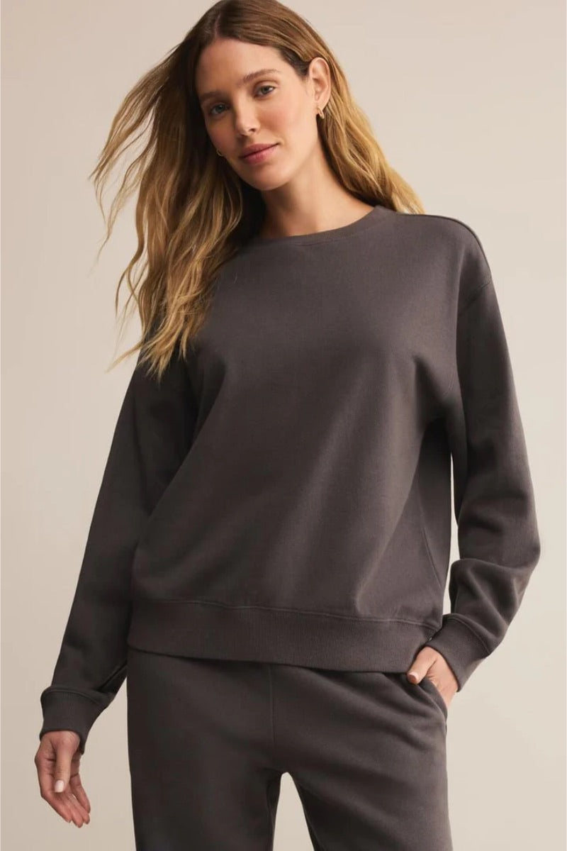 Z Supply - Boyfriend Cotton Sweatshirt in Washed Black