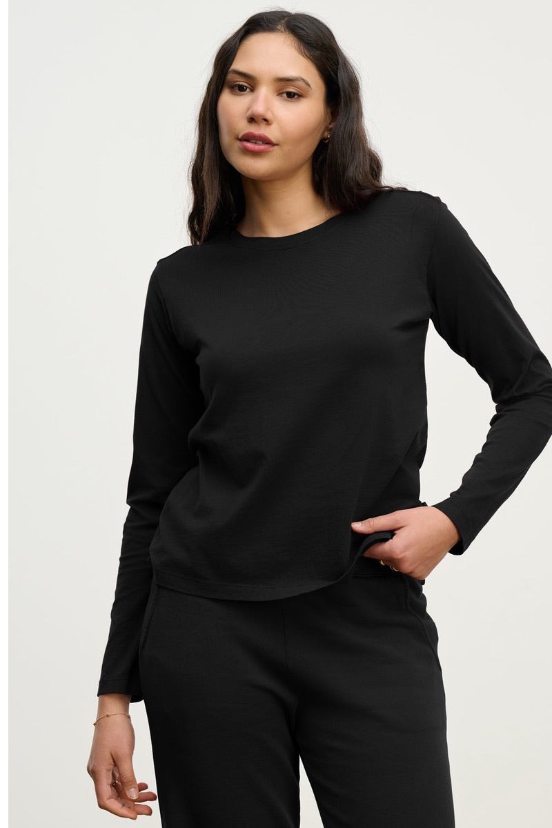 Velvet - Vicky Long Sleeve Jersey Top in Black